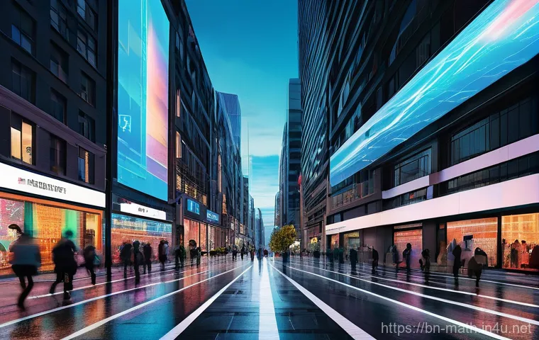 전미분과 방향 미분 - **Prompt:** A bustling, futuristic city street scene at dusk, depicted with a dynamic, multi-layered...