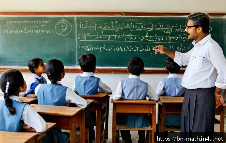 미분 가능성과 함수의 연속성 - A detailed educational scene depicting a Bengali classroom where a middle-aged male teacher explains...