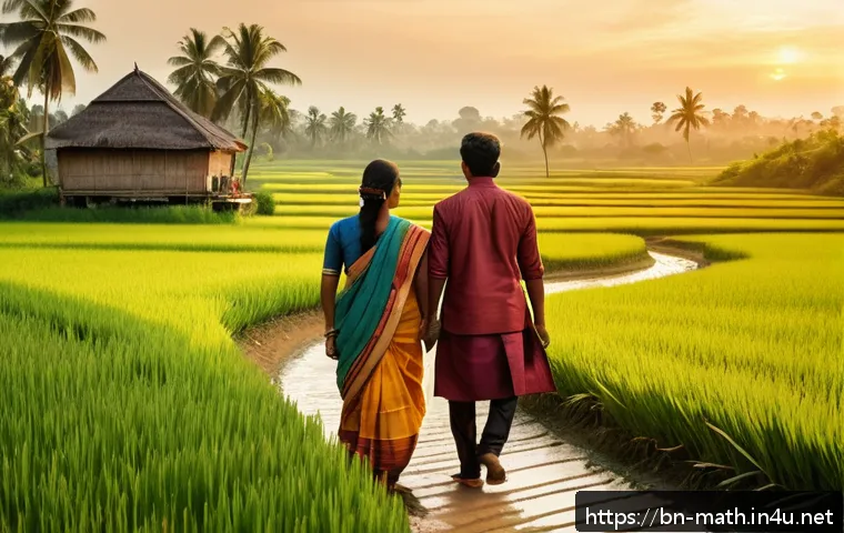 위상수학과 호모토피 - A vibrant and detailed illustration of two friends walking along a winding path in a lush Bengali co...